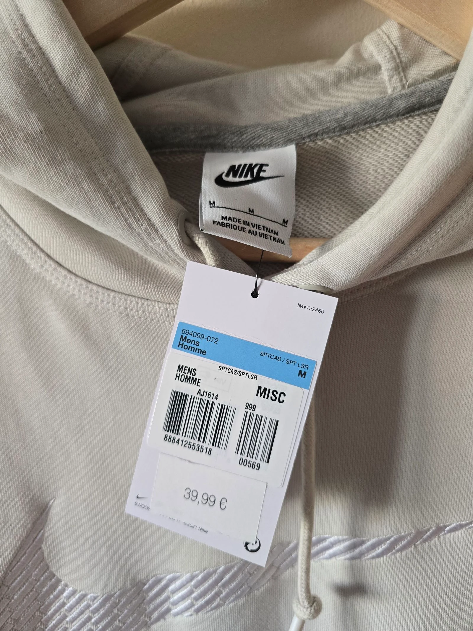 Nike Beige hoodie met capuchon en geborduurd logo - Maat M (Nieuw met labels) – photo 4